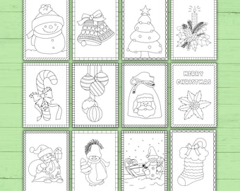 5"x7" Christmas Coloring Card Bundle - 12 HAND-DRAWN DESIGNS - Printable Holiday Cards to Print & Color at Home - Instant Download pdf file