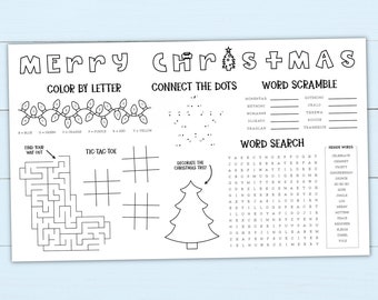 Printable Christmas Activity Placemat for Kids - 3 Sizes - Activity Sheet Instant Download - Coloring Placemat for Home & Christmas Parties