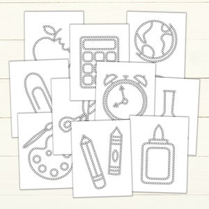 Back-to-School Q-Tip Tracing Sheets - Printable Preschool Worksheets for Fine Motor Practice - Back-to-School Q-Tip Painting Templates
