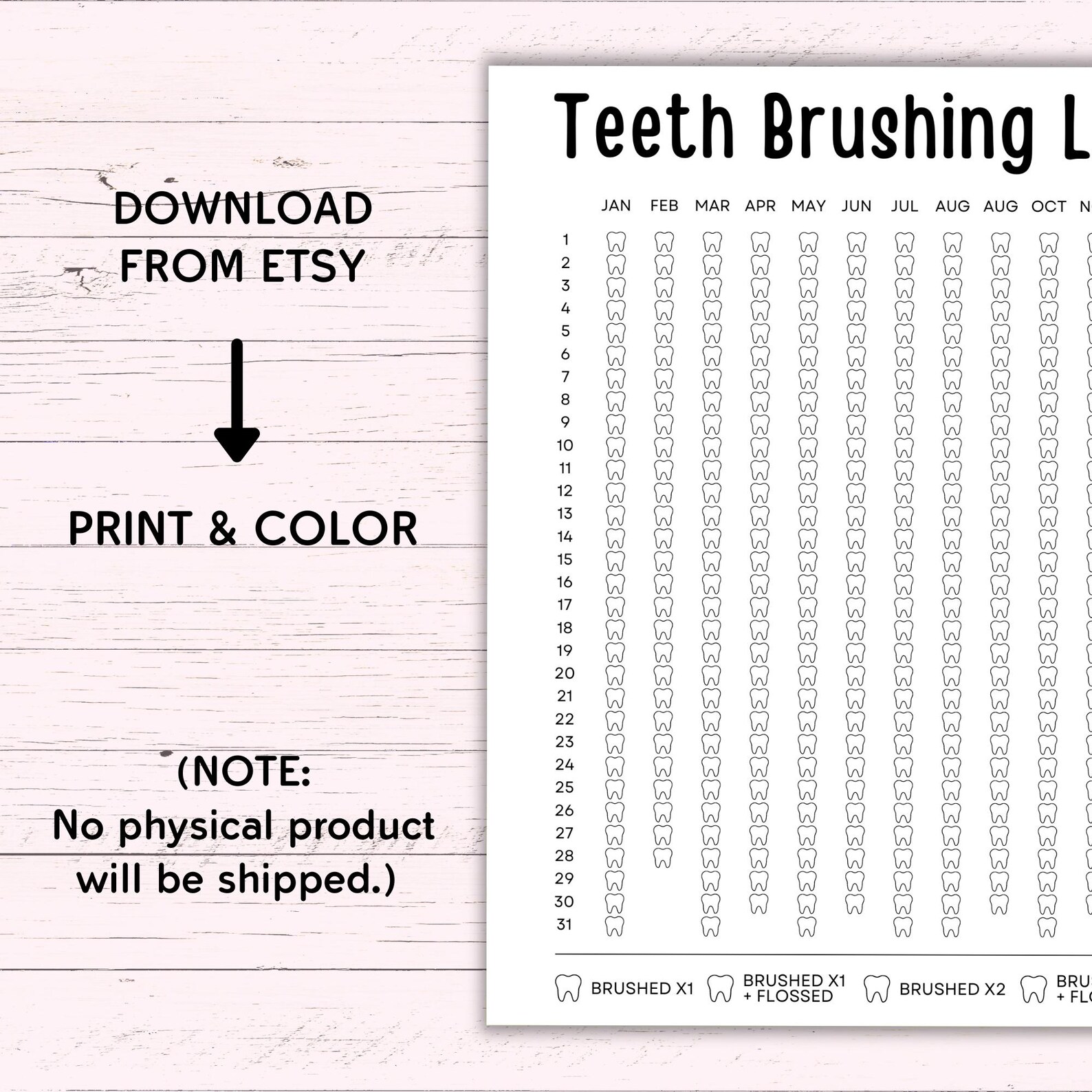 Tooth Tracker Chart Teeth Brushing Tracker Bundle - Printable Teeth Brushing Log - Kids ...