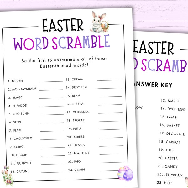 Easter Word Scramble - Printable Easter Activity - Easter Party Game for Kids & Adults - Word Jumble - Easter Unscramble Game