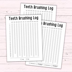 Registro anual de cepillado de dientes - Registro de cepillado de dientes imprimible - Registro de higiene dental - Diario de cepillado de dientes - Tabla de cepillado de dientes para niños