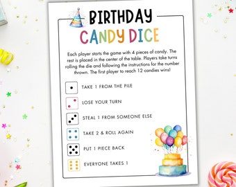 Printable Birthday Candy Dice Game - Birthday Party Game - Birthday Activity for Kids & Adults - Pass the Candy Game - Birthday Candy Game