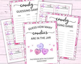 Valentine Candy Guessing Game - Valentine Guessing Jar Game - Classroom Game - Guess How Many Candy Hearts Game - Printable Activity