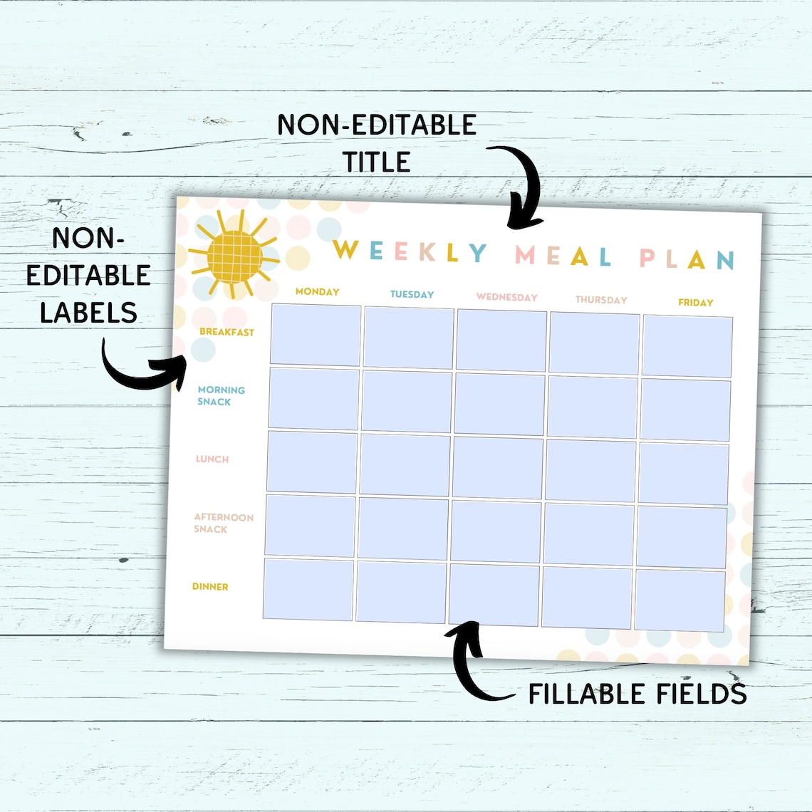 Cute Printable Weekly &amp; Monthly Menu for Kids - Blank Fillable PDF ...