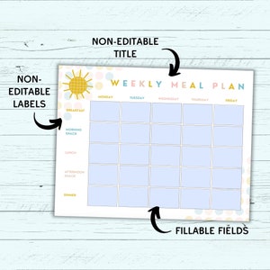 Cute Printable Weekly & Monthly Menu for Kids - Blank Fillable PDF ...