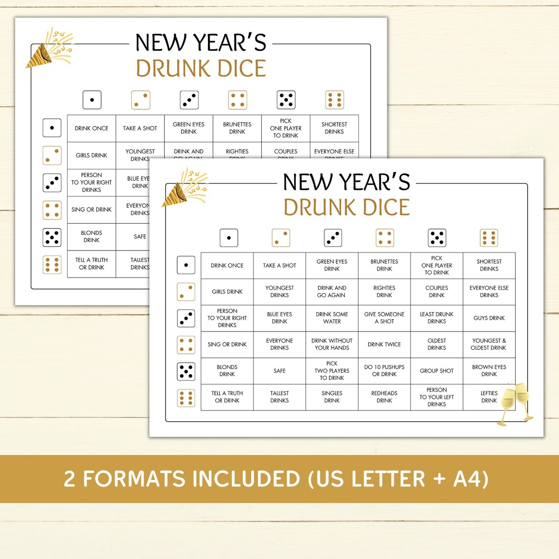 Printable New Years Eve Drunk Dice Game - Drinking Game for Adults ...
