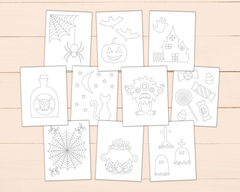 Printable Halloween Trace & Color Sheets Tracing Worksheets Etsy Canada