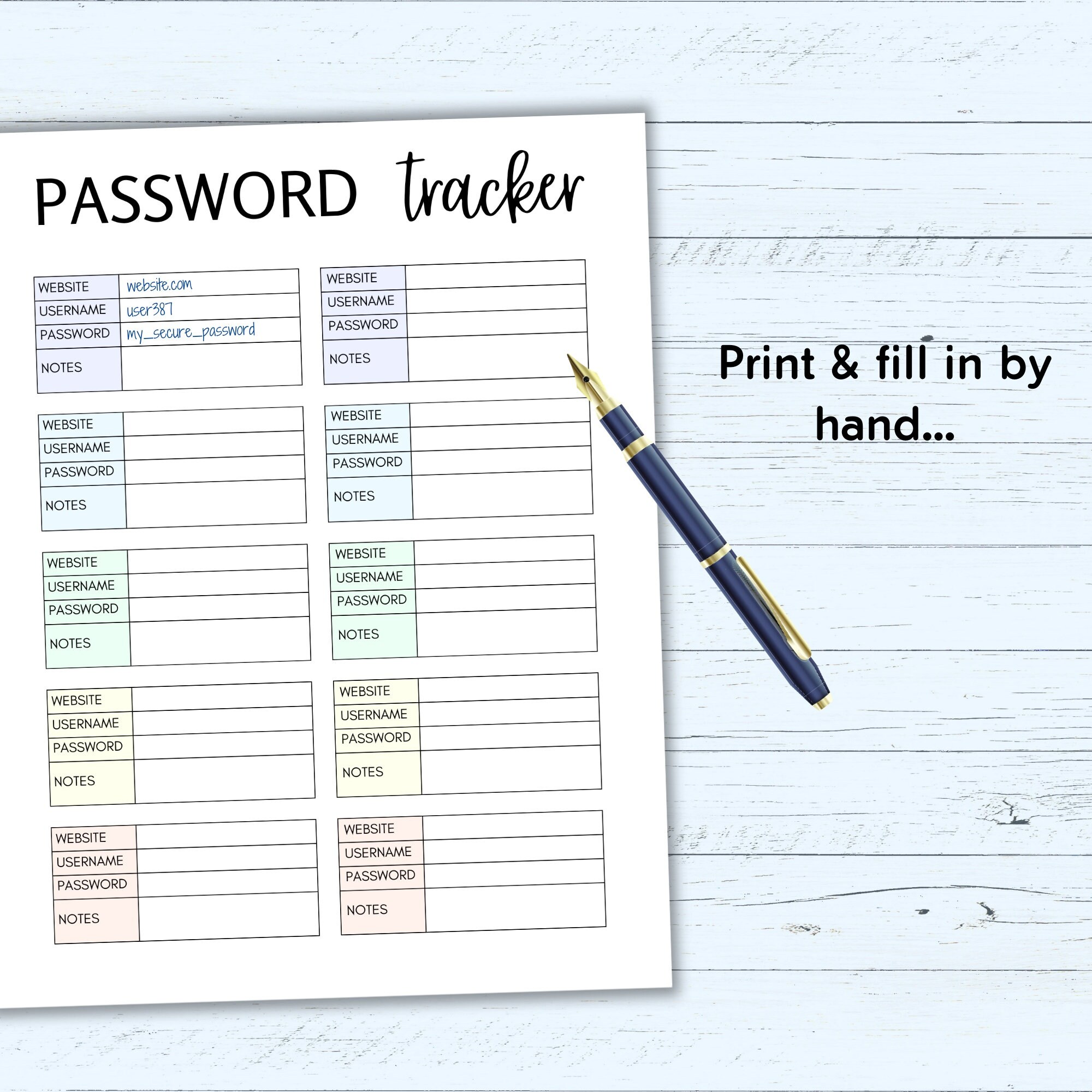 Password Tracker Printable Fillable PDF Password Keeper Password ...