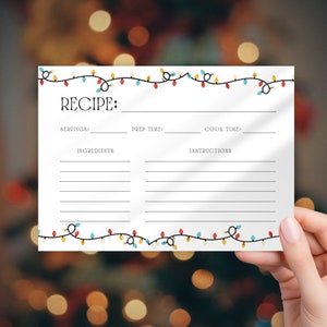 Druckbare Weihnachtsrezeptkarte - Bearbeitbare Rezeptkartenvorlage - 10x15 cm & 15x18 cm - Leeres ausfüllbares PDF - Doppelseitig - Sofortiger Download