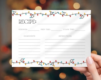 Printable Christmas Recipe Card - Editable Recipe Card Template - 4x6" & 5x7" - Blank Fillable PDF - Double-sided - Instant Download