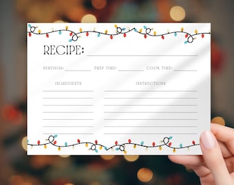 Printable Christmas Recipe Card - Editable Recipe Card Template - 4x6&quot; & 5x7&quot; - Blank Fillable PDF - Double-sided - Instant Download