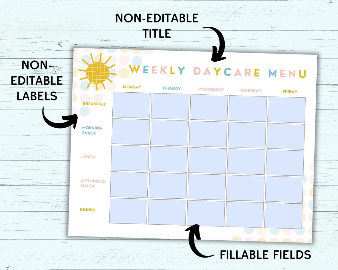 Cute Printable Weekly & Monthly Menu for Kids Blank Fillable | Etsy