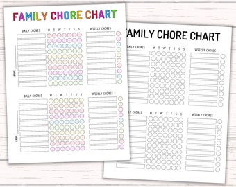 Printable Family Chore Chart - Editable Chore Chart for Multiple Kids - Daily & Weekly Digital Chore Chart for 2 Kids - Fillable PDF