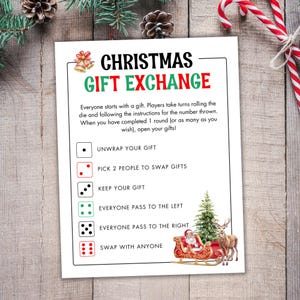 Christmas Gift Exchange Game - Printable Christmas Dice Game - Office Christmas Party Game - Simple Gift Swap Game for Kids & Adults (1 Die)