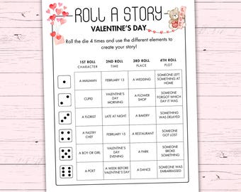 Valentine's Day Roll a Story - Creative Writing Prompt Activity - Printable Story Dice Game - Literacy Activity - Writing Challenge