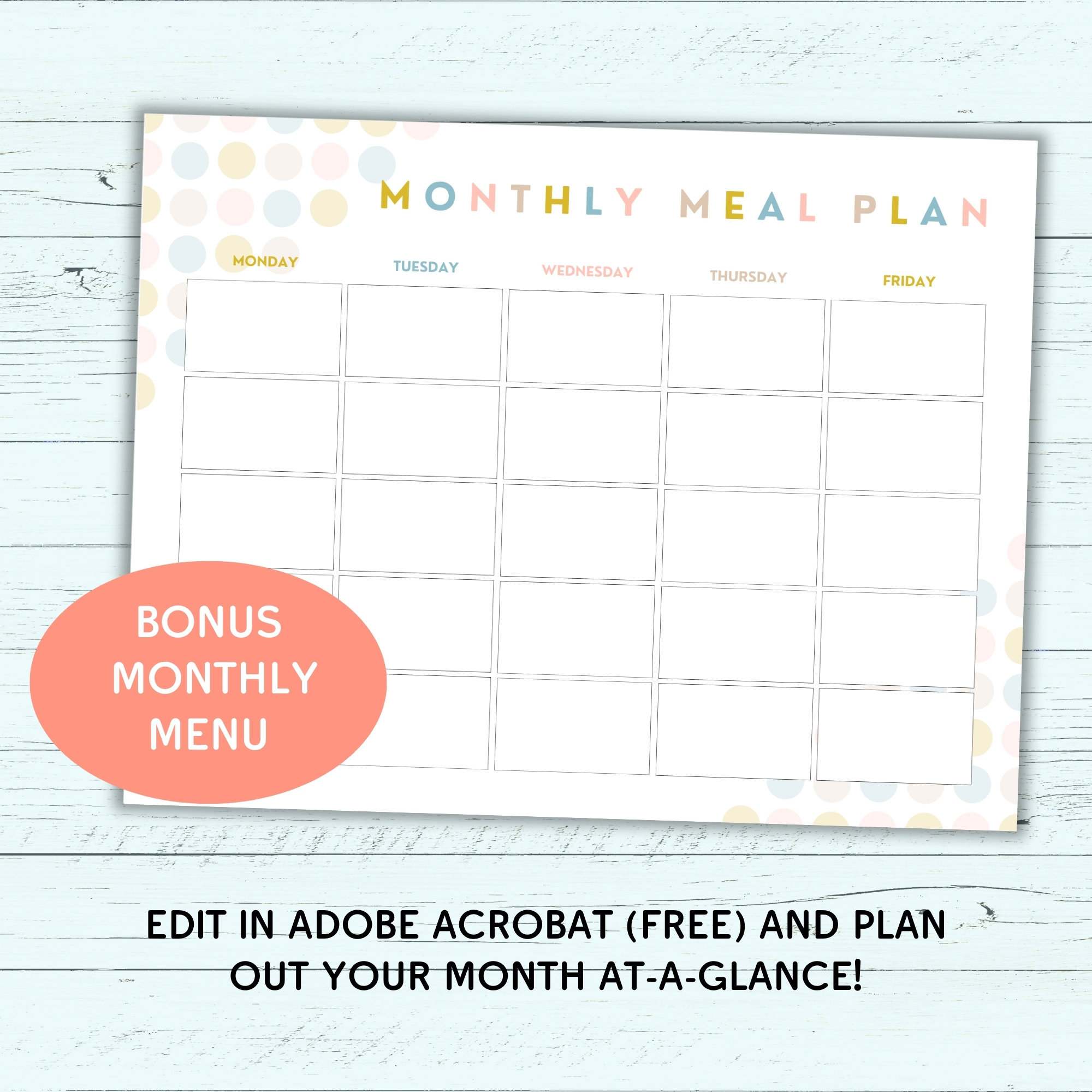 Cute Printable Weekly &amp; Monthly Menu for Kids - Blank Fillable PDF ...