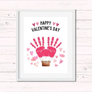 Valentine&#39;s Day Hot Air Balloon Handprint Art Template - Valentine Handprint Keepsake Craft - Valentine Craft for Toddlers & Preschool