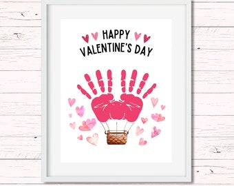 Valentine's Day Hot Air Balloon Handprint Art Template - Valentine Handprint Keepsake Craft - Valentine Craft for Toddlers & Preschool