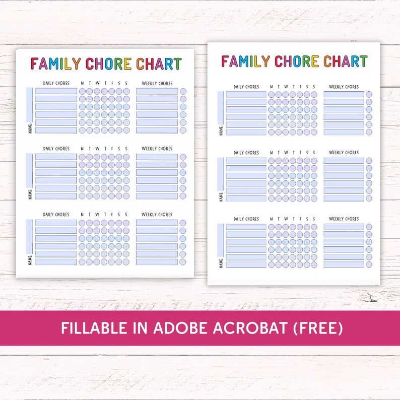 Printable Family Chore Chart - Editable Chore Chart for Multiple Kids ...