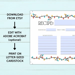 Printable Christmas Recipe Card - Editable Recipe Card Template - 4x6 ...
