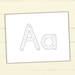 Folhas de rastreamento de alfabeto para impressão - Planilhas de rastreamento de letras - Rastreamento ABC - Maiúsculas + Minúsculas - Letras A-Z - Caligrafia pré-escolar