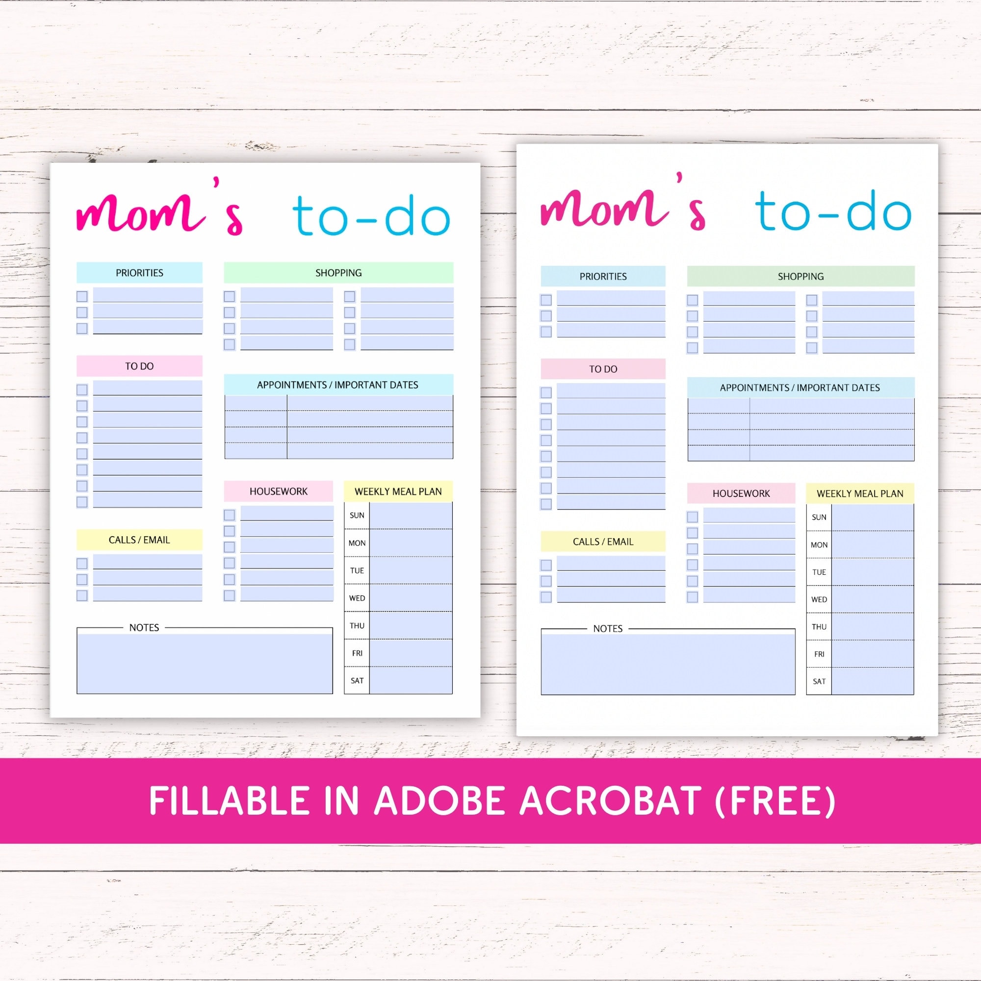Printable Mom To-do List - US Letter + A4 - Editable Instant Download ...