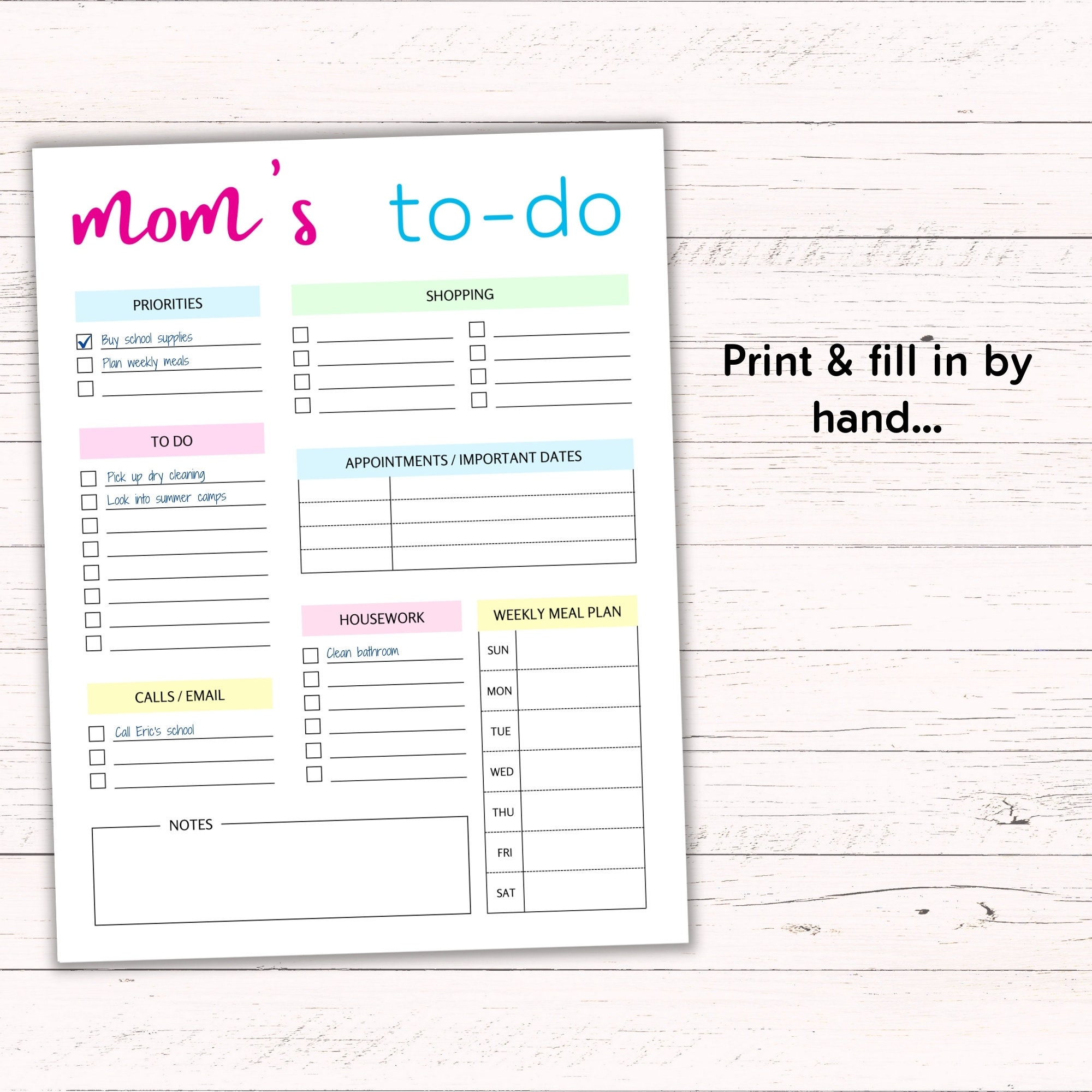Printable Mom To-do List - US Letter + A4 - Editable Instant Download ...