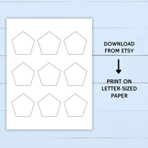 May include: Printable worksheet with nine dotted pentagon shapes. Download from Etsy and print on letter-sized paper.