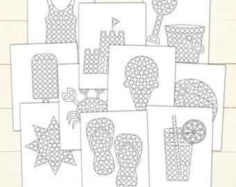 Summer Dot Marker Coloring Pages - Dot Marker Worksheets - Preschool Fine Motor Sheets - Summer Dot Sticker Art - Printable Activity Pages