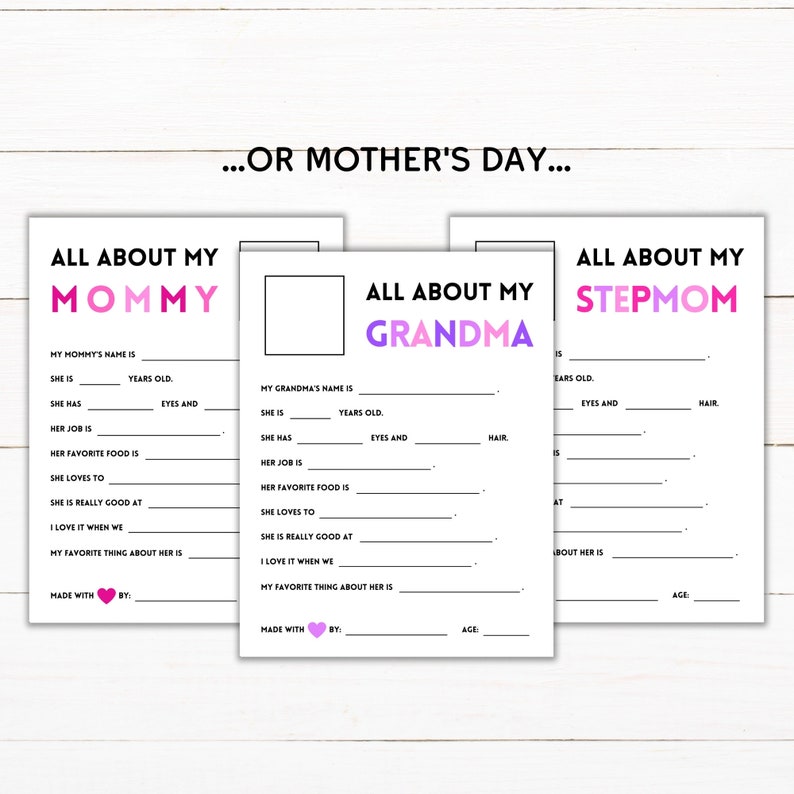 Printable All About My Family Questionnaires Instant Download Personalized Gift All About Me, My Daddy My Mommy and More image 6