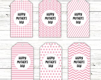 Printable Mother's Day Gift Tag Bundle with Pink Patterned Background - PDF Digital Instant Download - Gift Tags for DIY Mother's Day Gift