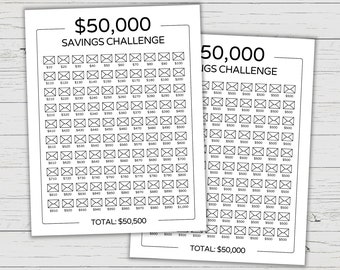50K Savings Challenge Printable - 100 Envelopes Saving Challenge - 50000 Savings Tracker - Savings Tracker for 50,000 Savings Challenge