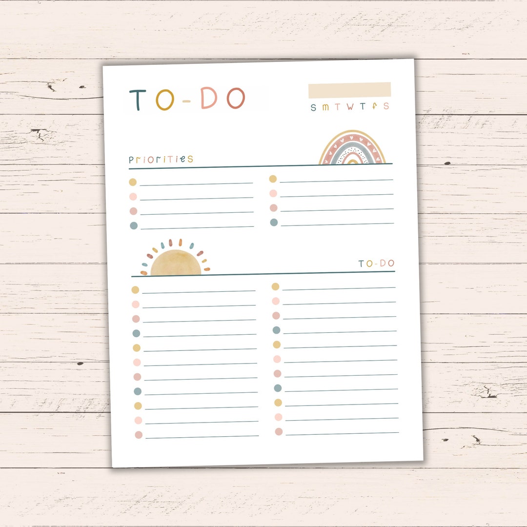 Printable Boho To-do List - US Letter + A4 - Editable Instant Download ...