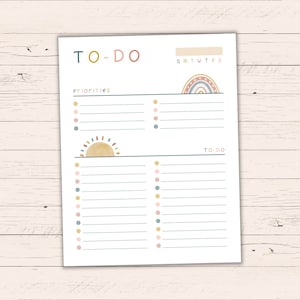 Printable Boho To-Do List - US Letter + A4 - Editable Instant Download - Blank Fillable PDF - Digital Daily Organizer for Productivity
