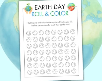Printable Earth Day Roll and Color Game - Earth Day Party Game - Earth Day Classroom Activity for Kids - Earth Day Coloring Game