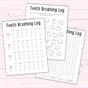 Paquete de registro de cepillado de dientes: registro de cepillado de dientes imprimible, registro de higiene dental para niños, diario de cepillado de dientes, tabla de cepillado de dientes para niños