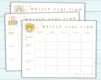 Cute Printable Weekly & Monthly Menu for Kids - Blank Fillable PDF - Editable Instant Download for Meal Planning - Colorful Menu Template