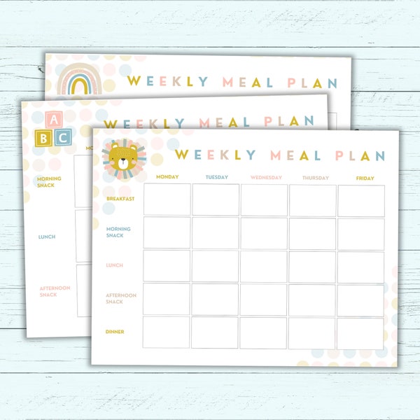 Cute Printable Weekly & Monthly Menu for Kids - Blank Fillable PDF - Editable Instant Download for Meal Planning - Colorful Menu Template