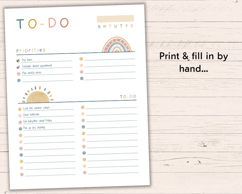 Printable Boho To-do List US Letter A4 Editable Instant - Etsy