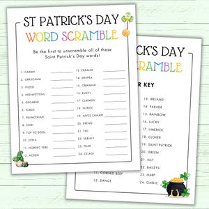 St Patrick's Day Word Scramble - Printable St Patty's Activity - Party ...