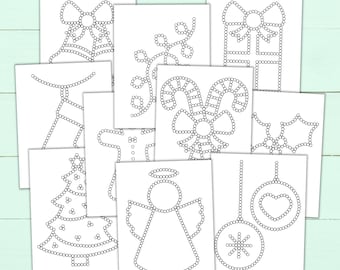 Christmas Q-Tip Tracing Sheets - Printable Preschool Worksheets for Fine Motor Practice - Q-Tip Painting Templates to Download & Print