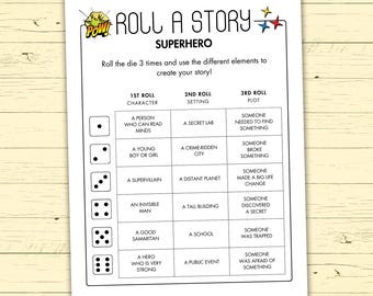Roll a Superhero Story - Creative Writing Prompt Activity - Printable Story Dice Game - Literacy Activity - Roll a Story - Writing Challenge
