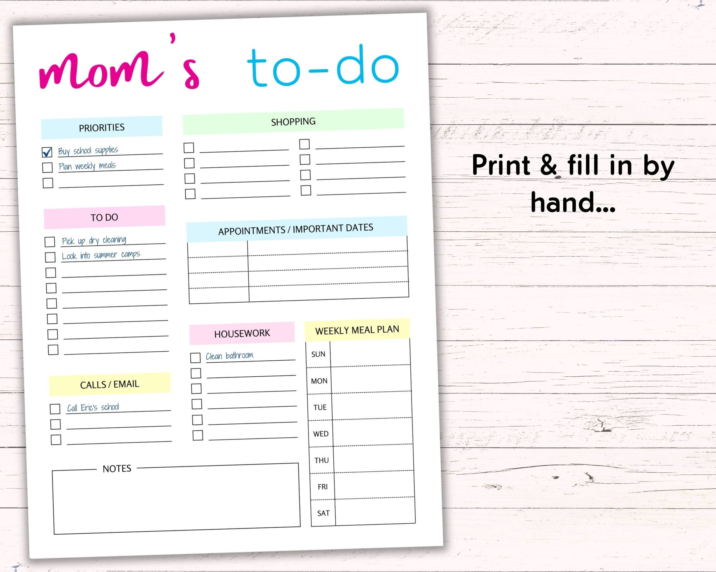Printable Mom To-do List US Letter A4 Editable Instant - Etsy