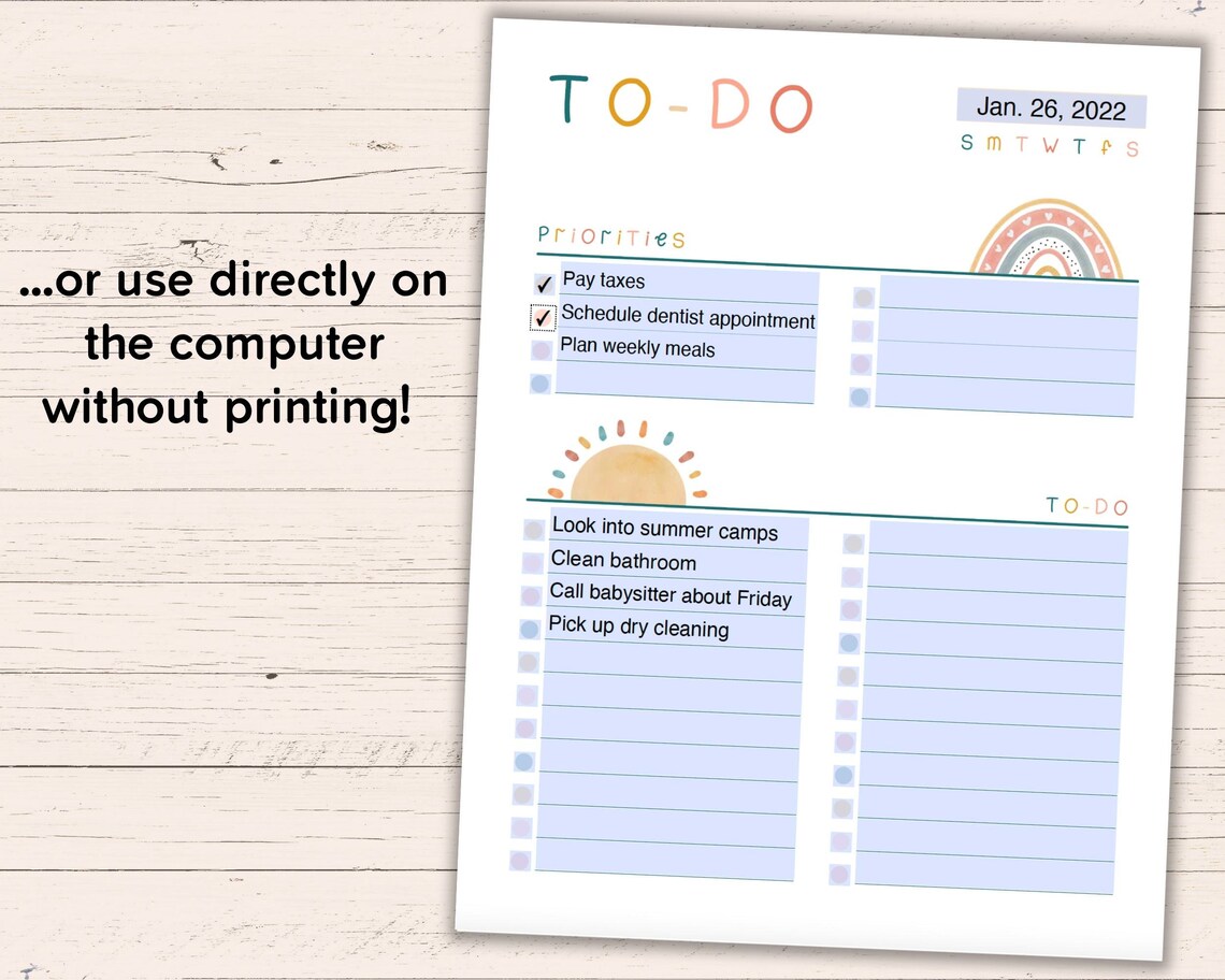 Printable Boho To-do List US Letter A4 Editable Instant - Etsy