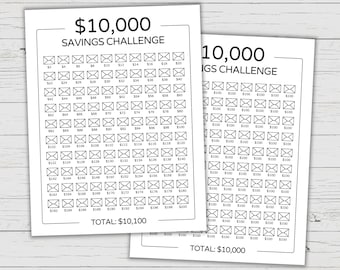 10K Savings Challenge Printable - 100 Envelopes Saving Challenge - 10000 Savings Tracker - Savings Tracker for 10,000 Savings Challenge