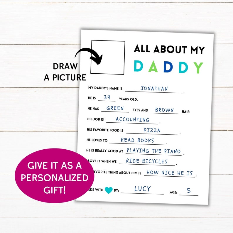 Printable All About My Family Questionnaires Instant Download Personalized Gift All About Me, My Daddy My Mommy and More image 4