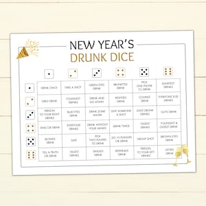 Printable New Years Eve Drunk Dice Game - Drinking Game for Adults - NYE Alcohol Game - Printable Party Game - New Years Eve Dice Board Game