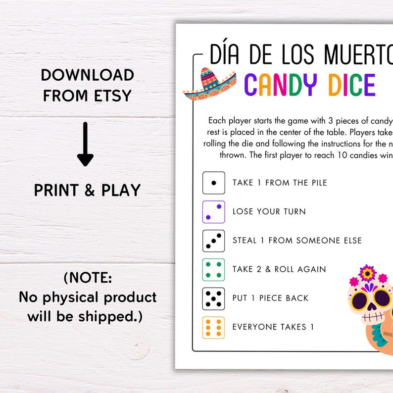 Día De Los Muertos Candy Dice Game - Printable Day of the Dead Party ...