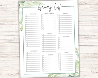 Pretty Digital Grocery List - US Letter + A4 - Editable Instant Download - Blank Fillable PDF - Grocery Shopping List - Shopping Planner